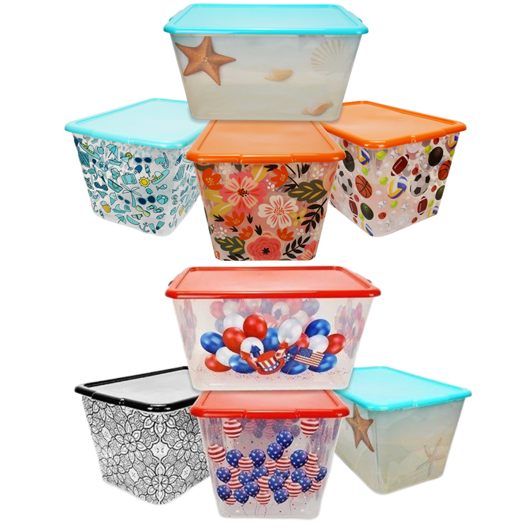 SimplyKleen 14.5-gal. Reusable Stacking Plastic Storage Containers Clear  with Lids, 9 Color Options(Pack of 4) 