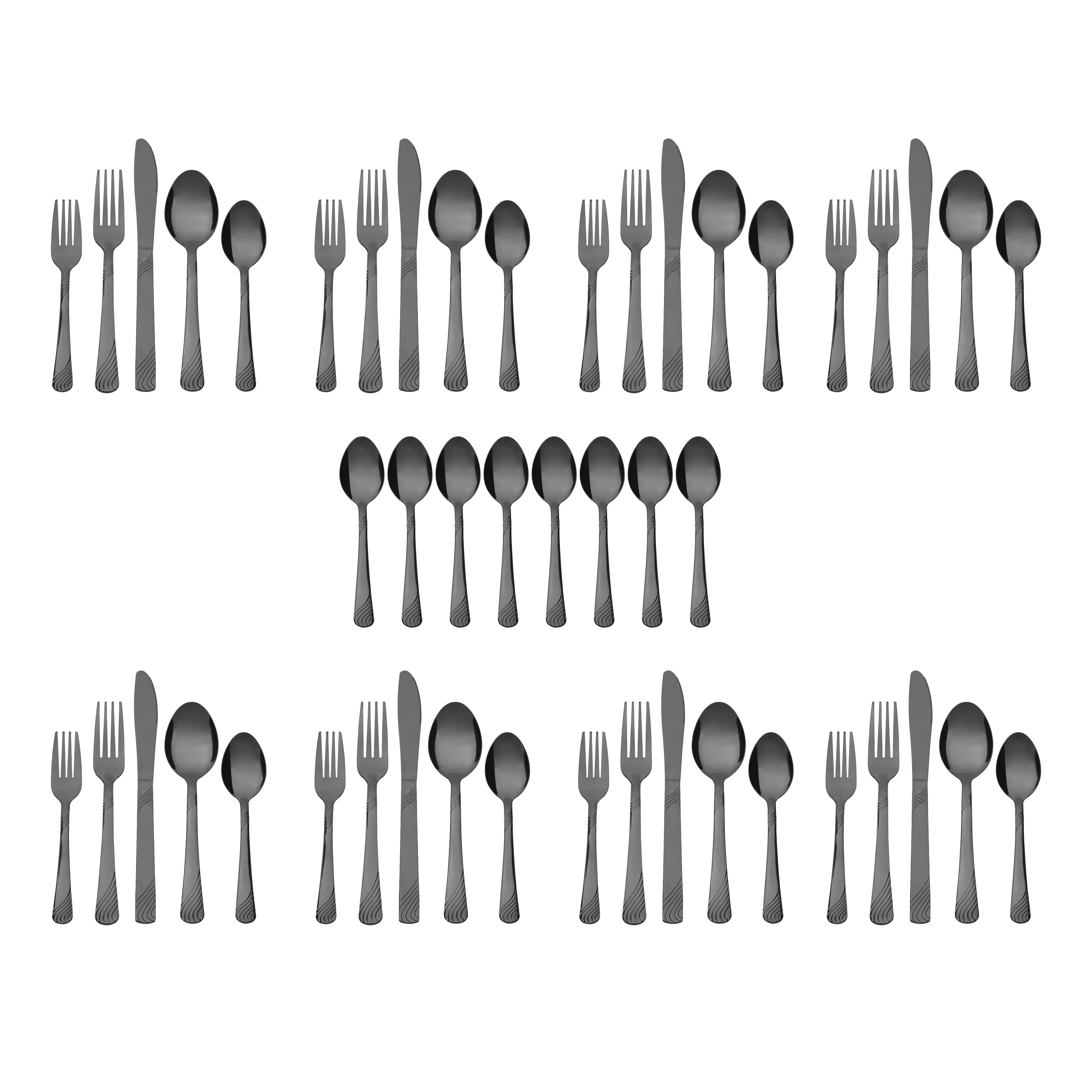 EcoTrend Swirl 48 Piece Black Recycled Stainless Steel and Packaging