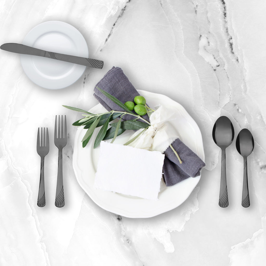 EcoTrend Swirl 48 Piece Black Recycled Stainless Steel and Packaging