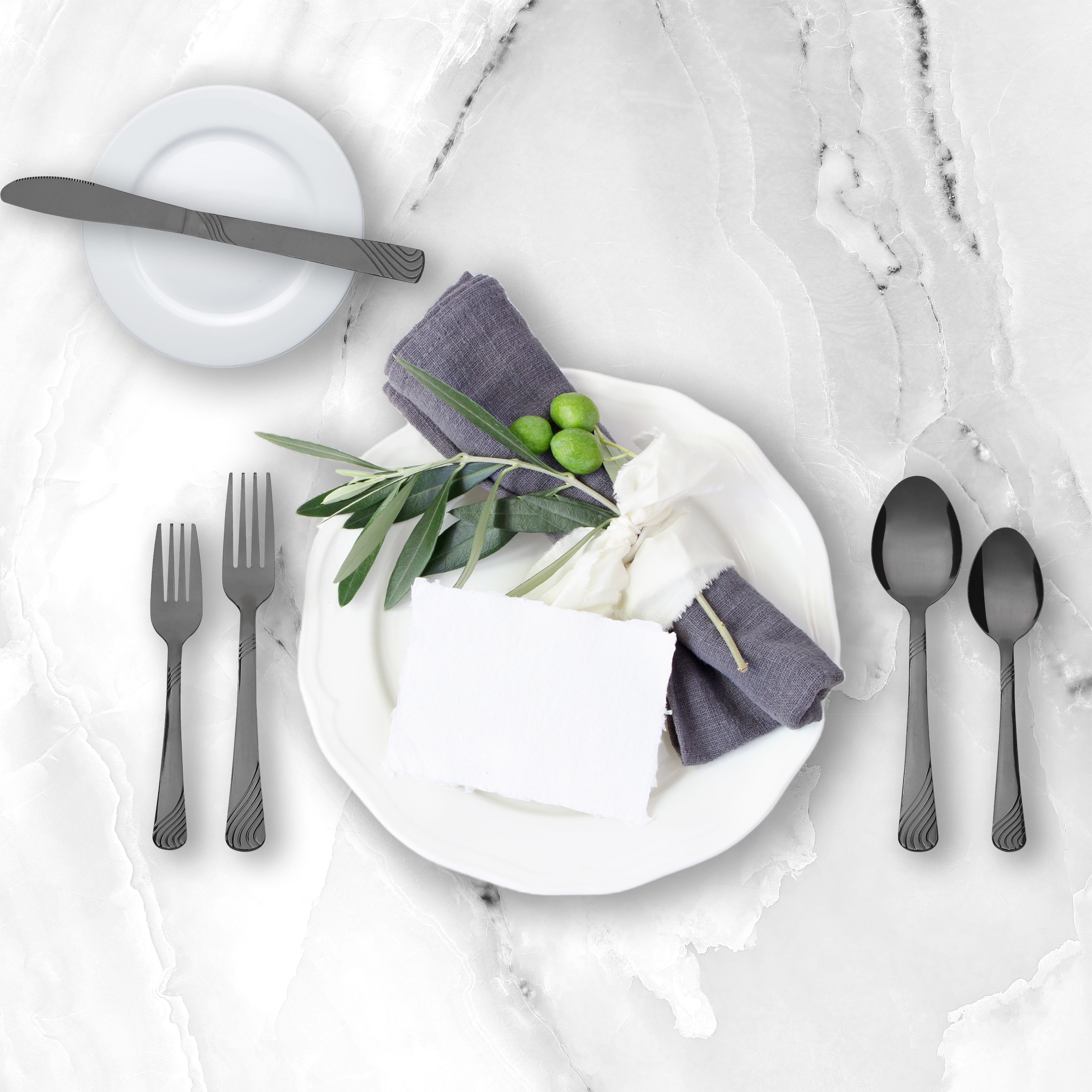 EcoTrend Swirl 48 Piece Black Recycled Stainless Steel and Packaging