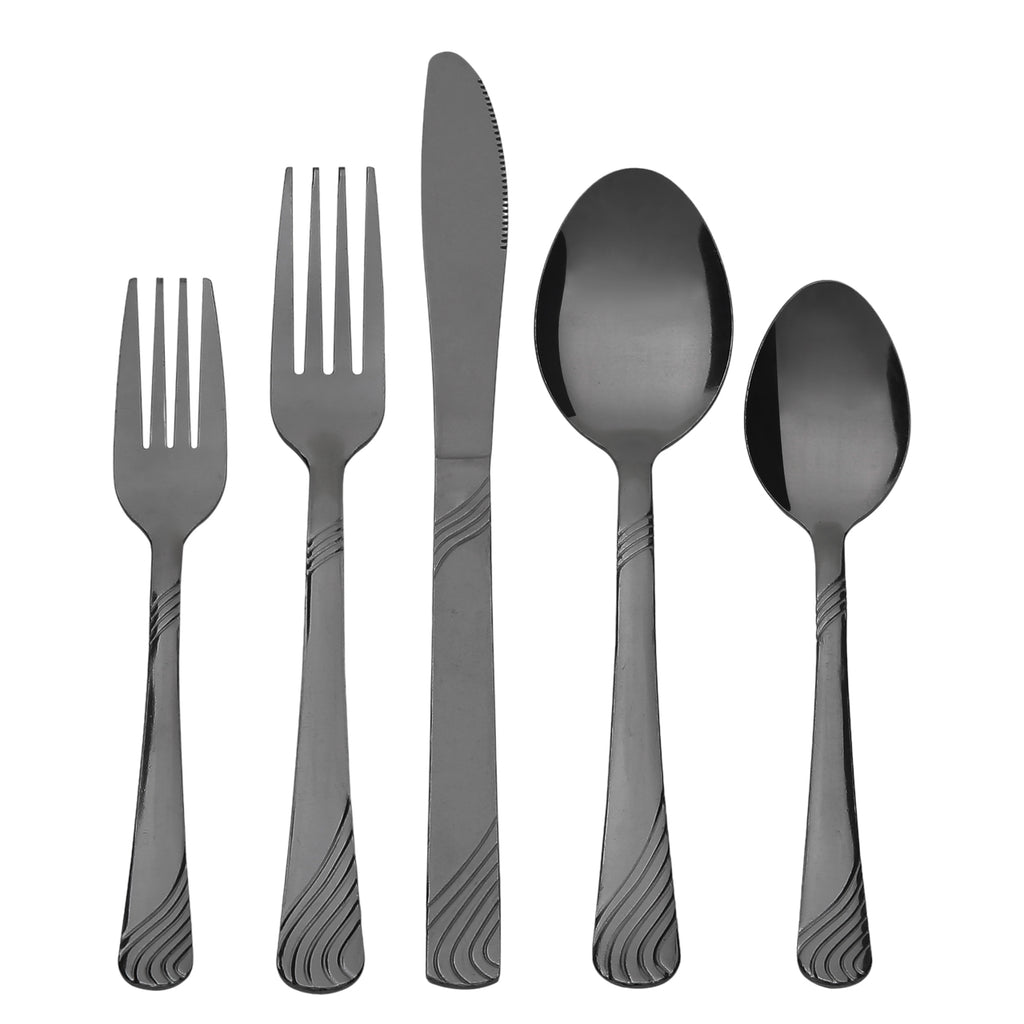 EcoTrend Swirl 48 Piece Black Recycled Stainless Steel and Packaging