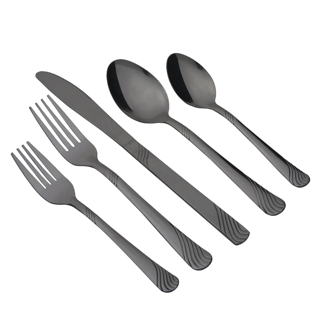 EcoTrend Swirl 48 Piece Black Recycled Stainless Steel and Packaging