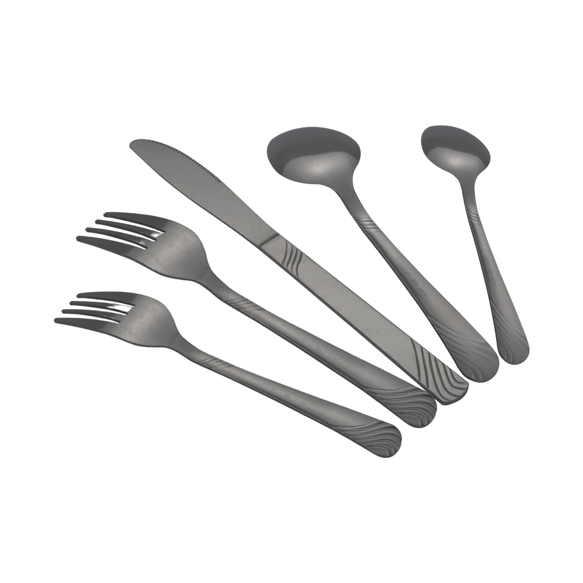 EcoTrend Swirl 48 Piece Black Recycled Stainless Steel and Packaging