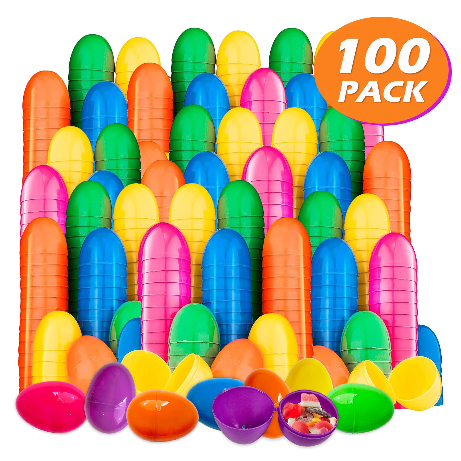 Hansmart Unfilled Easter Eggs, with Hinge Bulk Colorful Bright Empty Plastic Easter Eggs, 2.25'' Assorted Colors