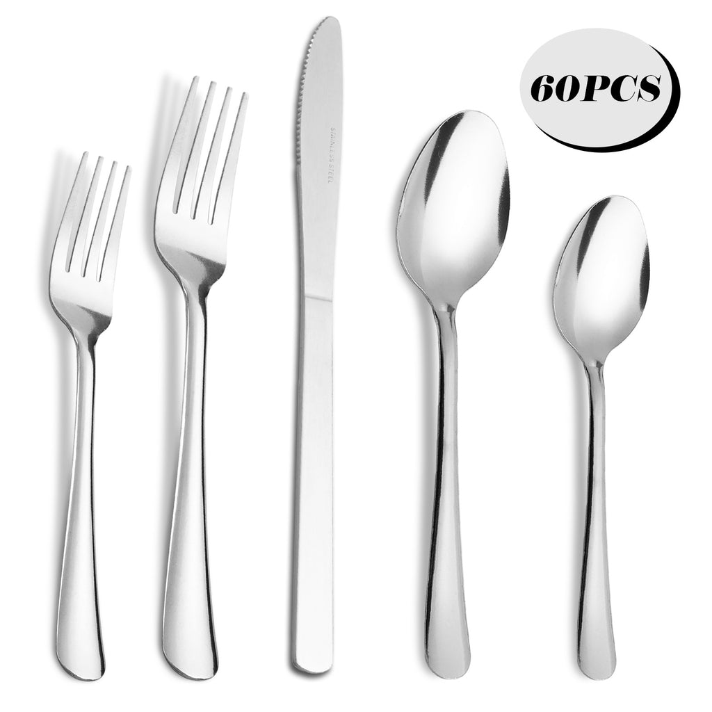 Premium 60 Piece Stainless Steel Dinnerware Set for 12 - Sturdy Mirror Polished Cutlery, Dishwasher Safe