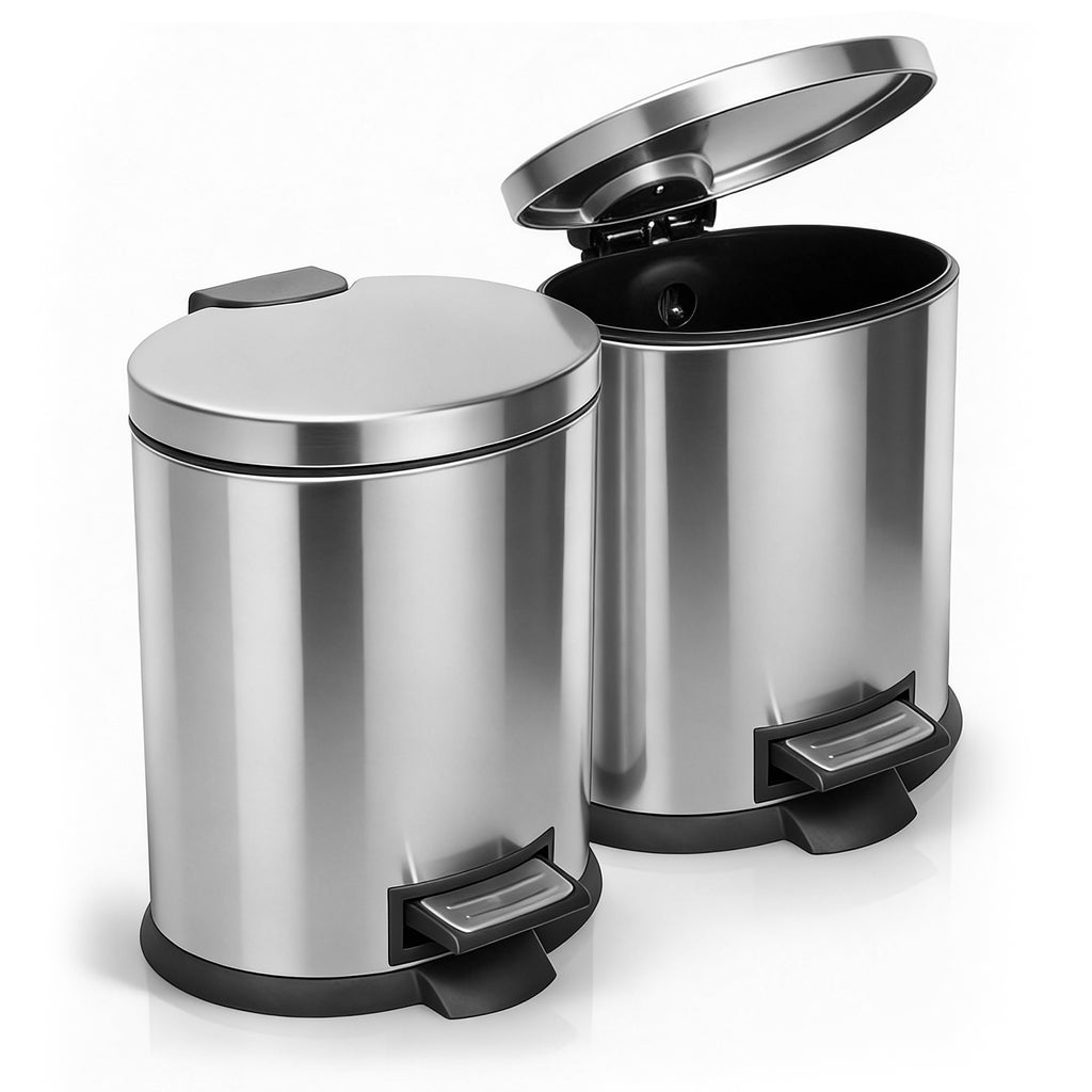 2-Piece 5L Stainless Steel Oval Kitchen Trash Can – Silver & Gold