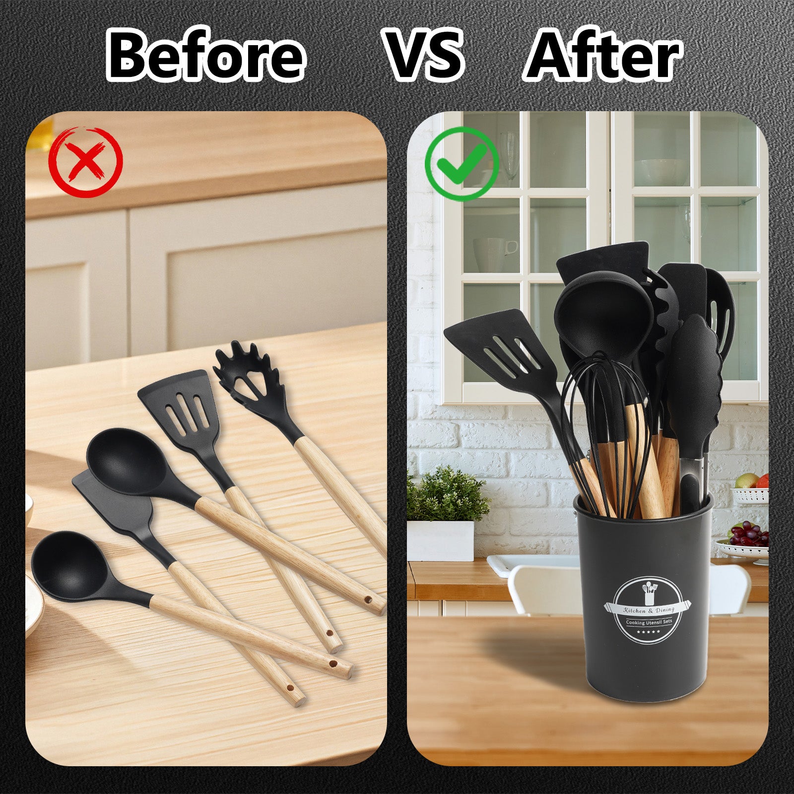 12-Piece Kitchen Gadgets Set - Non-Stick Silicone Utensils with Wood Handles, Dishwasher Safe for Everyday Cooking