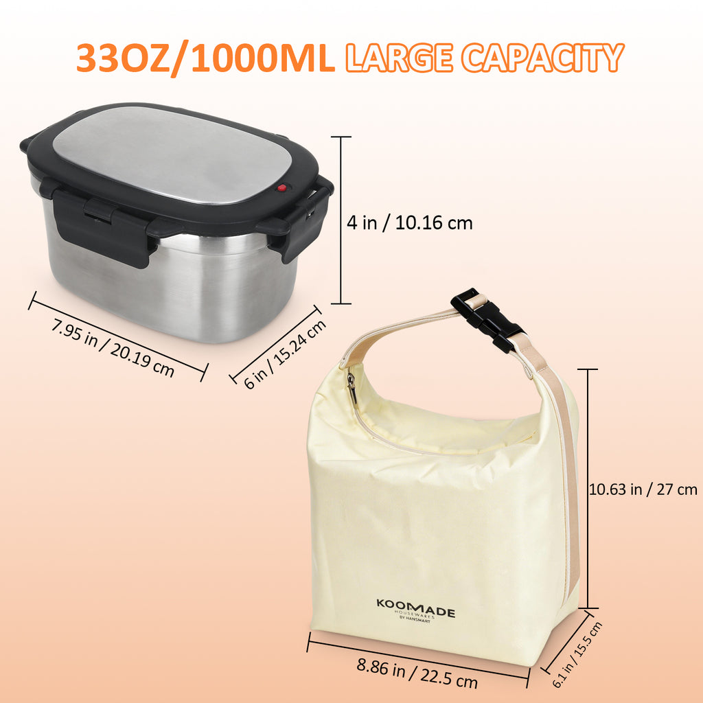KOOMADE 33oz Vacuum Insulated Lunch Box Set with Lunch Bag – Leakproof Stainless Steel Bento Food Container