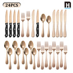 24-Piece Rose Gold Flatware Set with Steak Knives, Stainless Steel Silverware Set for 4, Ideal for Home and Kitchen