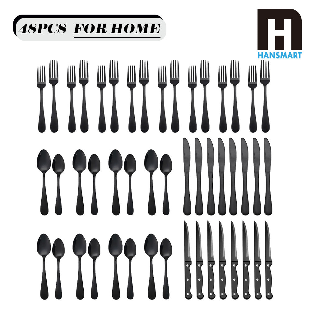 24/48 PCS Christmas Stainless Steel Cutlery Set, Flatware Set with Steak Knives, , Silverware Set Dishwasher Safe