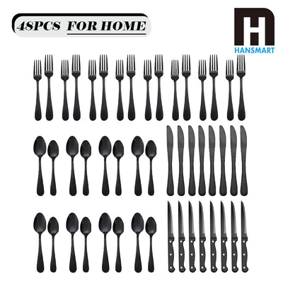24/48 PCS Christmas Stainless Steel Cutlery Set, Flatware Set with Steak Knives, , Sliverware Set Dishwasher Safe
