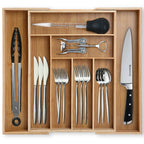 Adjustable Bamboo Cutlery Drawer Organizer - Expandable Utensils Tray for Kitchen, Easy to Clean & Modern Design