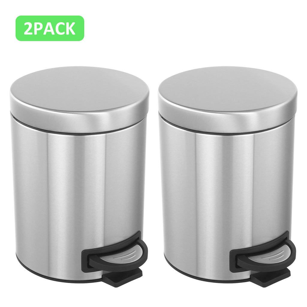 2Pack- 5L/ 1.3 Gallon Premium Stainless Steel Trash Can, Small Round Garbage Can