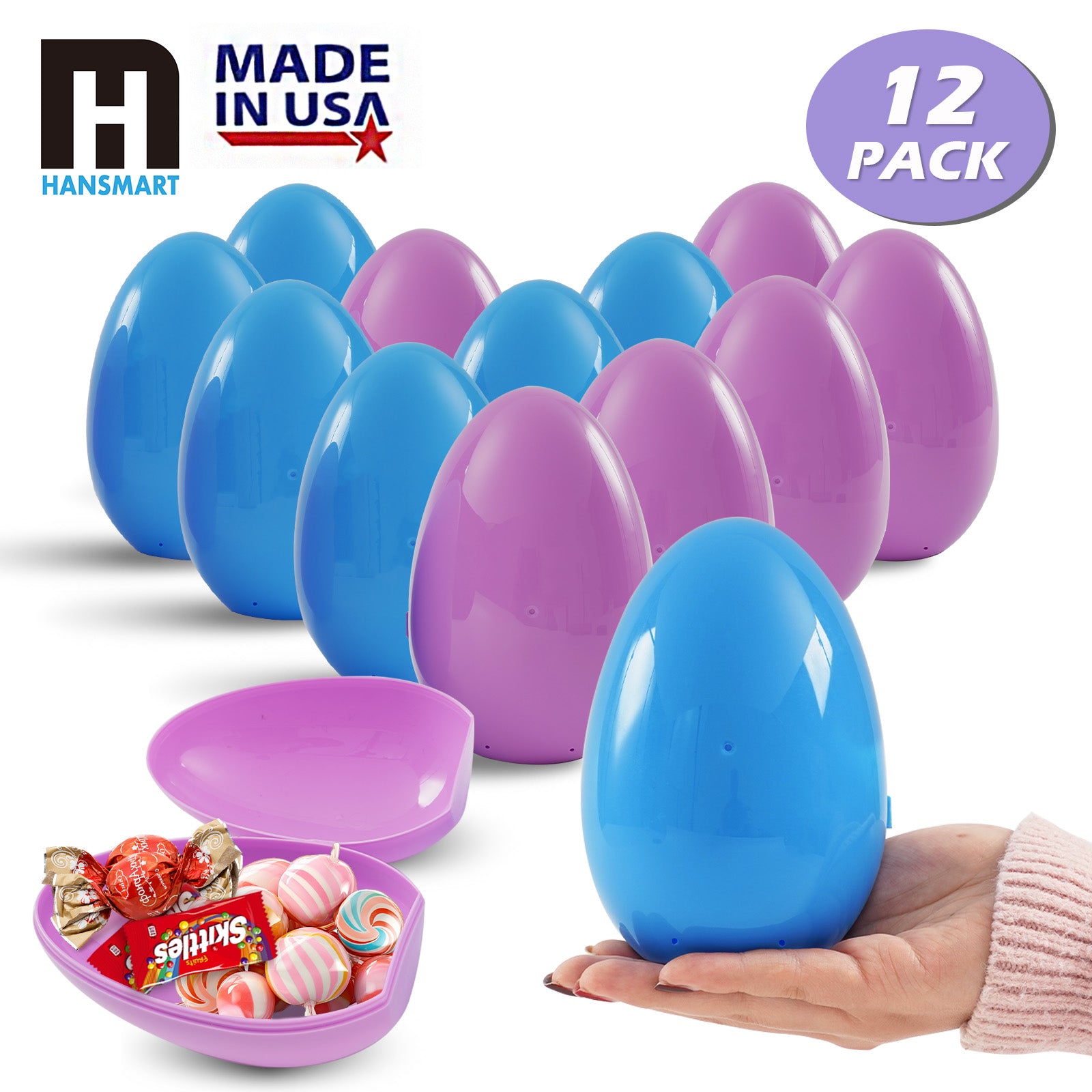 Hansmart Unfilled Easter Eggs, with Hinge Bulk Colorful Bright Empty Plastic Easter Eggs, 5.12'' Two Colors