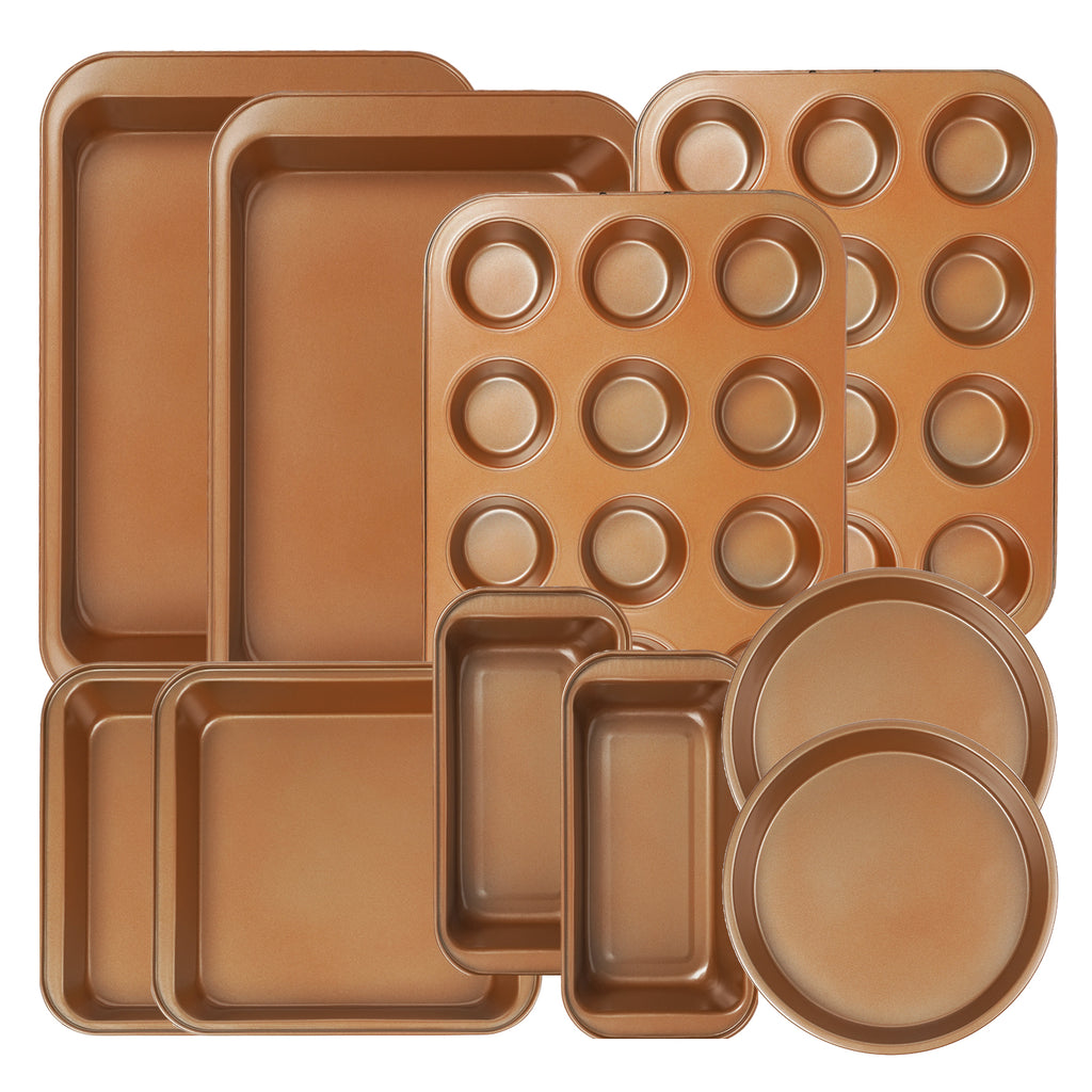 10-Piece Nonstick Carbon Steel Bakeware Set – Oven Safe Pans, Cookie Sheets, Muffin & Loaf Trays for Home Bakers