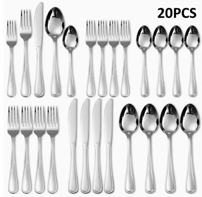 20PCS Silverware Set, Flatware Set Cutlery Set Service For 4, Stainless Steel Cutlery Set, Includes Knives, Spoons and Forks, Mirror Polish, Dishwasher Safe