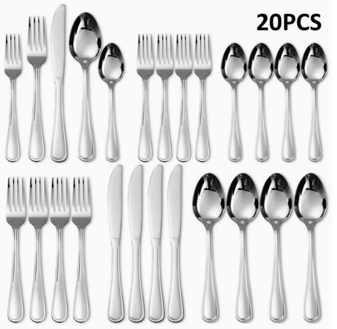 20PCS Silverware Set, Flatware Set Cutlery Set Service For 4, Stainless Steel Cutlery Set, Includes Knives, Spoons and Forks, Mirror Polish, Dishwasher Safe