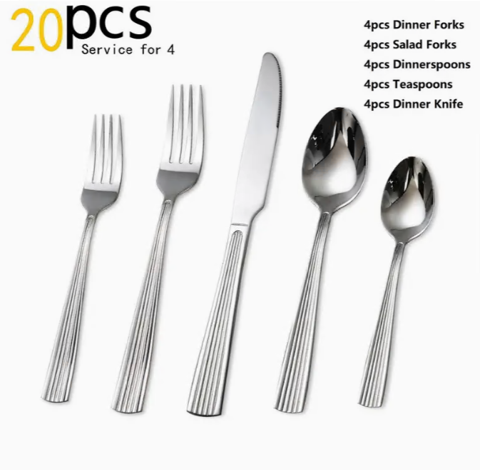 20Pcs/40Pcs/ Stainless Steel Tableware Set Silverware set, Tableware Set, Durable, Modern, and Versatile Utensils for Restaurants, Hotels, Family Gatherings, and Outdoor Events - Premium Quality, Rust-Resistant, and Easy to Clean