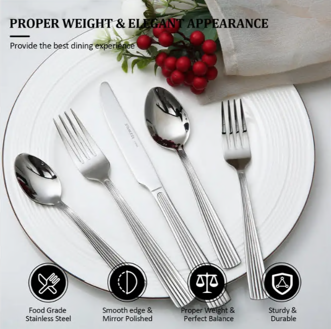 20Pcs/40Pcs/ Stainless Steel Tableware Set Silverware set, Tableware Set, Durable, Modern, and Versatile Utensils for Restaurants, Hotels, Family Gatherings, and Outdoor Events - Premium Quality, Rust-Resistant, and Easy to Clean