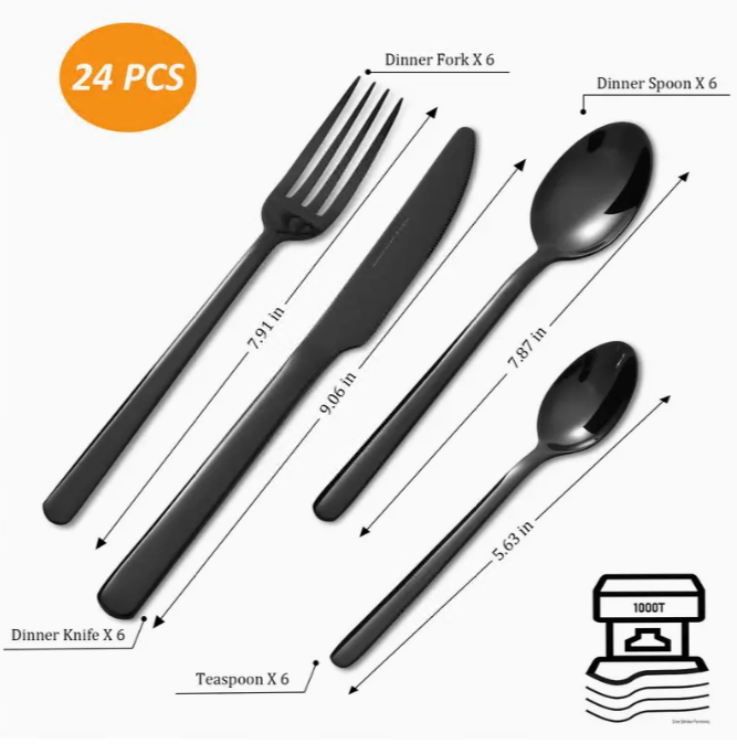 24Piece - Silverware set Stainless Steel Flatware Set for 6 People - Tableware Set Includes Knife Fork Spoon, Cutlery Set Dishwasher Safe, Ideal for Restaurants, Homes, Parties, Weddings, Mirror Tableware Set