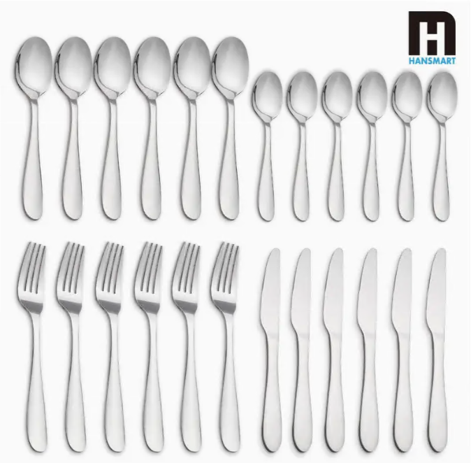 24Piece Stainless Steel Flatware Set for 6 People, Silverware set Sleek & Durable Utensils For Wedding Dinning Household Hotel Kitchen And Dinning Restaurant Tableware, For Halloween, Christmas, Thanksgiving