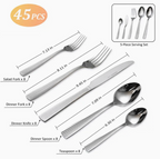 45pcs stainless steel tableware set for 8 People, Silverware Set, Luxury Cutlery Set With Unique Design, mirror polish, dishwasher Safe, party, restaurant supplies include dining knife, fork, spoon, perfect for Holidays & Special Occasions