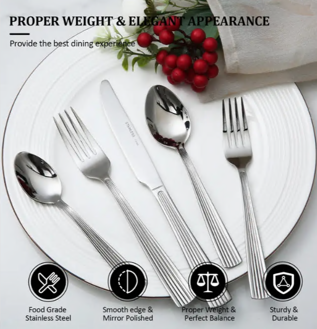 45pcs stainless steel tableware set for 8 People, Silverware Set, Luxury Cutlery Set With Unique Design, mirror polish, dishwasher Safe, party, restaurant supplies include dining knife, fork, spoon, perfect for Holidays & Special Occasions