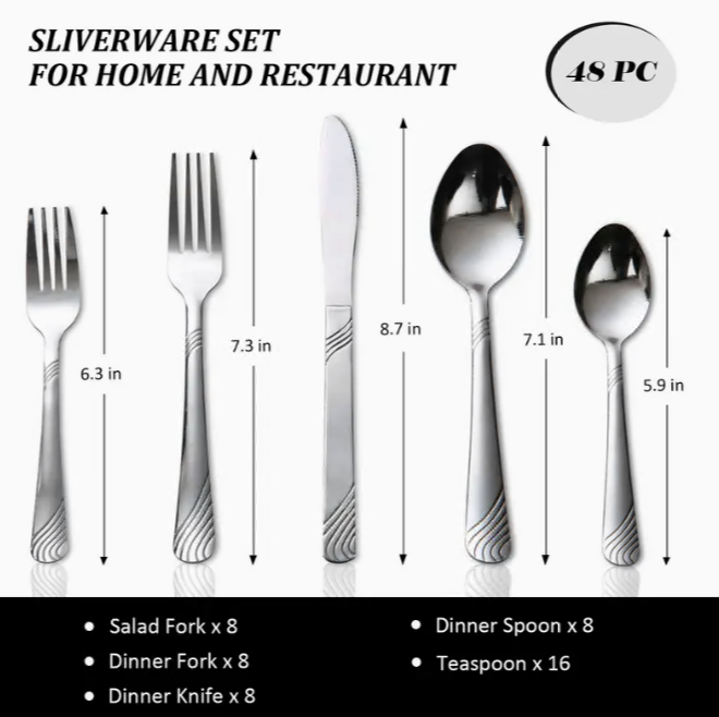 48PCS Christmas Tableware Set, Stainless Steel Silverware set, Cutlery Set Durable, Modern, For Home Kitchen Hotel Restaurant Party Beer Festival Thanksgiving Easter Christmas Wedding