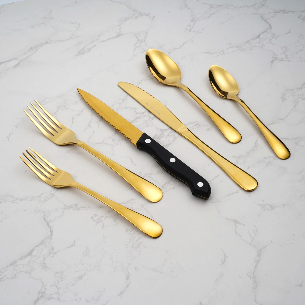 24 PCS Gold Silverware Set for 4 with Stainless Steel Flatware, elegant tableware, Dinner Utensils