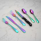 24 PCS Rainbow Cutlery Set,Stainless Steel Silverware Set with Steak Knife For 4, Ideal for Home, Kitchen, Celebrations