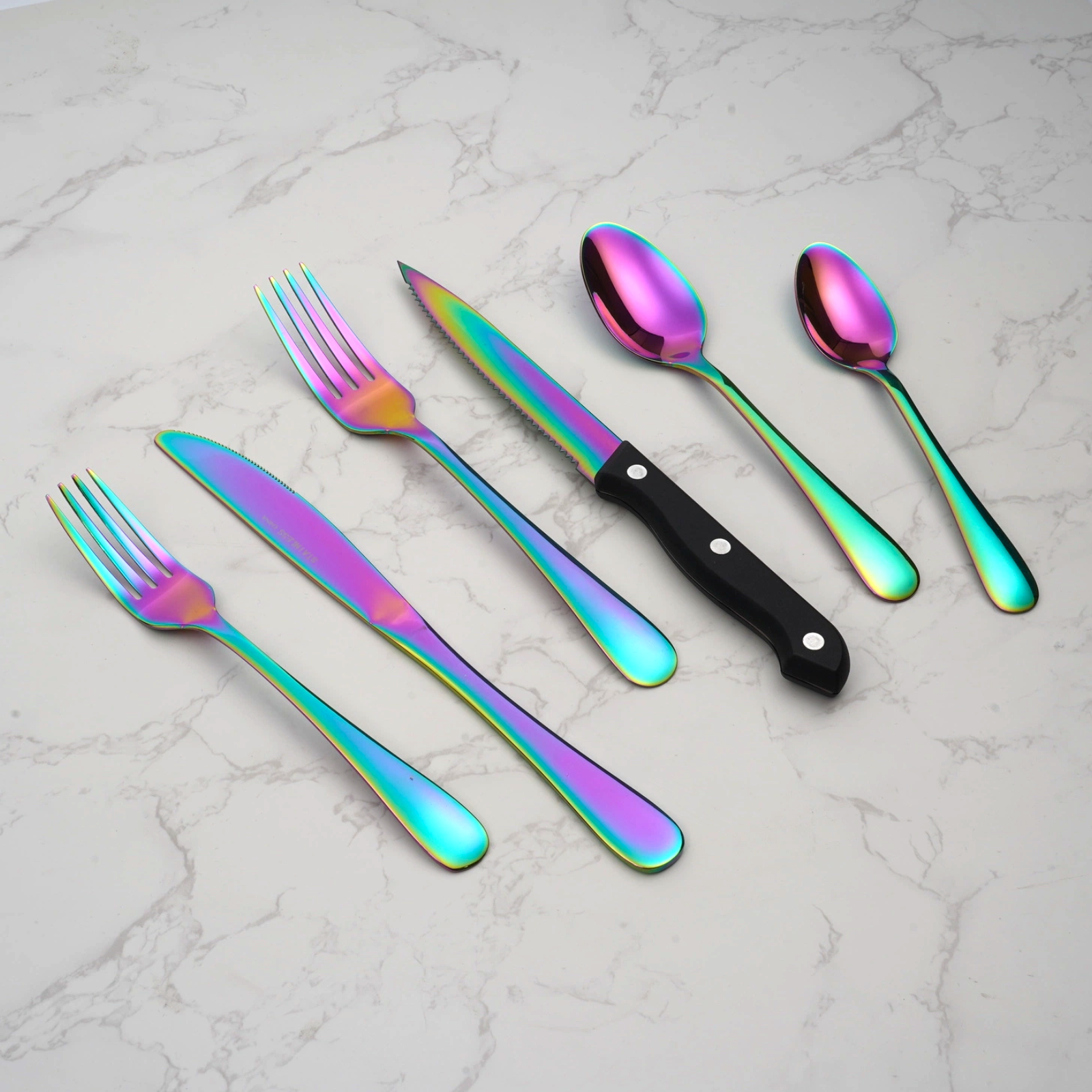 24 PCS Rainbow Cutlery Set,Stainless Steel Silverware Set with Steak Knife For 4, Ideal for Home, Kitchen, Celebrations