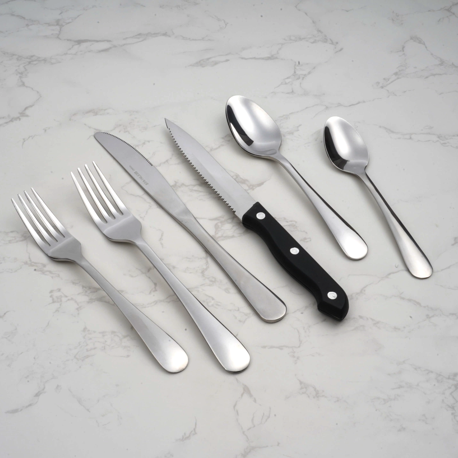 24/48 PCS Christmas Stainless Steel Cutlery Set, Flatware Set with Steak Knives, , Silverware Set Dishwasher Safe