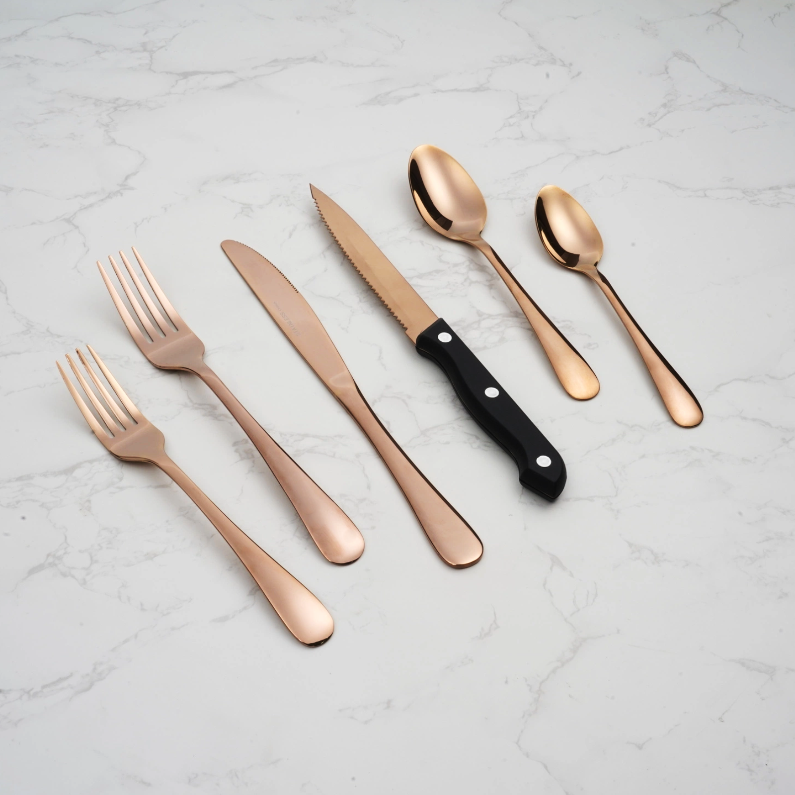 24 PCS Rose Gold  Flatware Set, Stainless Steel Silverware Set with Steak Knife For 4,  Ideal for Home, Kitchen