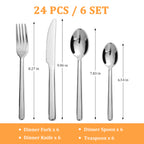 24-Piece Stainless Steel Flatware Set for 6 - Mirror Polished Silverware Cutlery Set, Dishwasher Safe