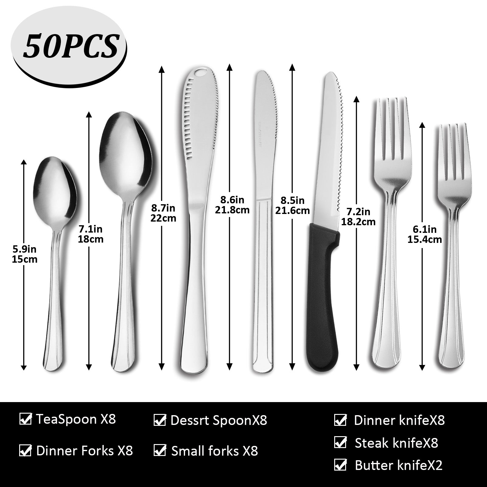 50-Piece Stainless Steel Tableware Set – Complete Cutlery for Home, Dining & Parties
