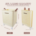 Foldable 67L Laundry Storage Basket - Wheeled, Breathable & Easy to Clean