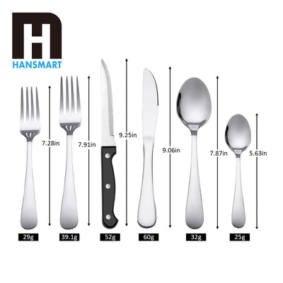 24/48 PCS Christmas Stainless Steel Cutlery Set, Flatware Set with Steak Knives, , Sliverware Set Dishwasher Safe