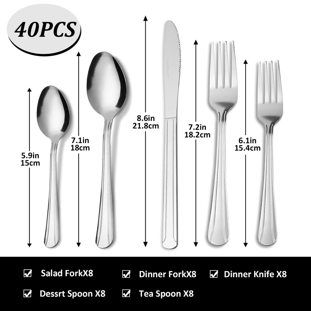 40/60-Piece Stainless Steel Cutlery Set – Complete Tableware for 8/12People