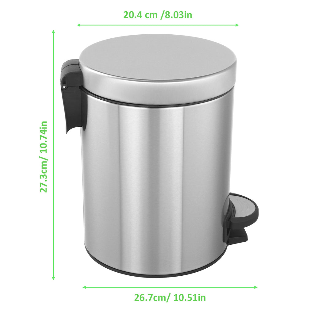 2Pack- 5L/ 1.3 Gallon Premium Stainless Steel Trash Can, Small Round Garbage Can