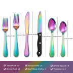 24 PCS Rainbow Cutlery Set,Stainless Steel Silverware Set with Steak Knife For 4, Ideal for Home, Kitchen, Celebrations