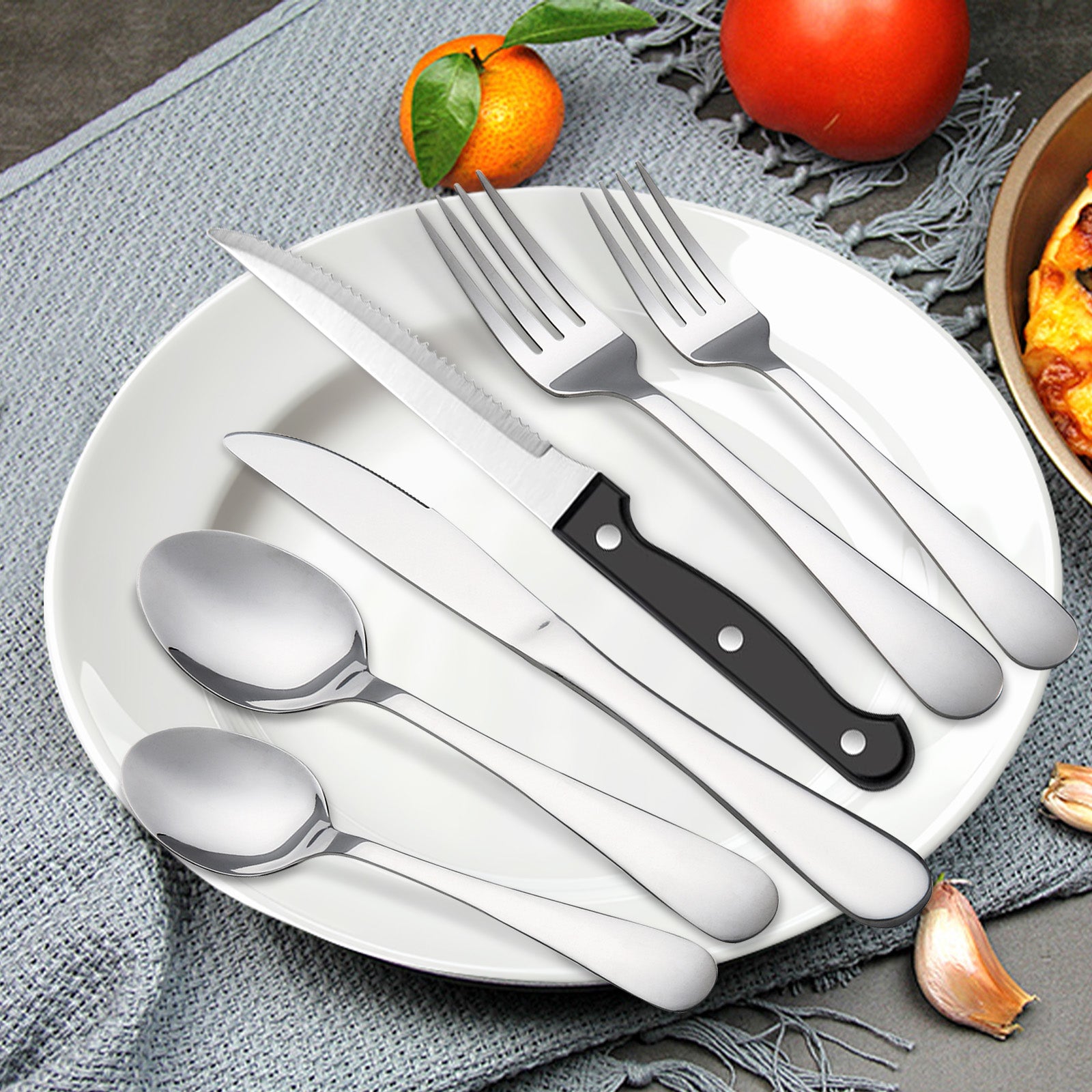 24/48 PCS Christmas Stainless Steel Cutlery Set, Flatware Set with Steak Knives, , Silverware Set Dishwasher Safe