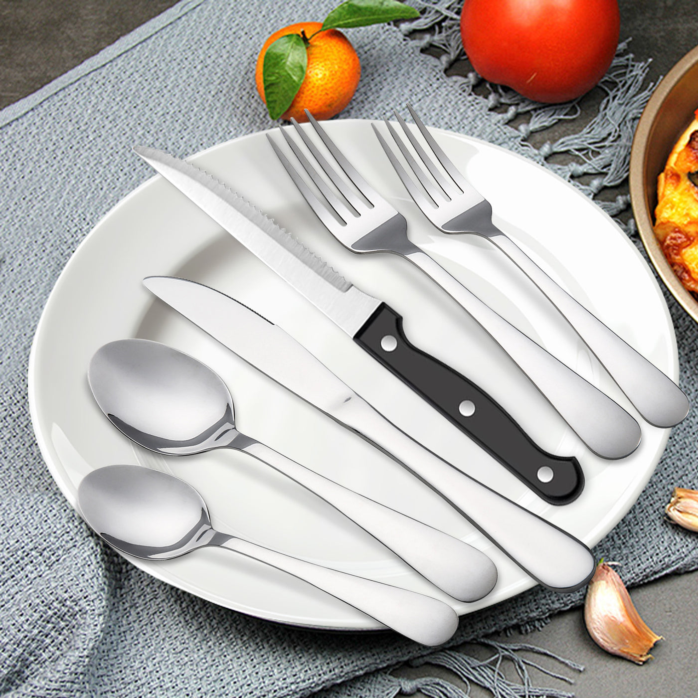 24/48 PCS Christmas Stainless Steel Cutlery Set, Flatware Set with Steak Knives, , Sliverware Set Dishwasher Safe