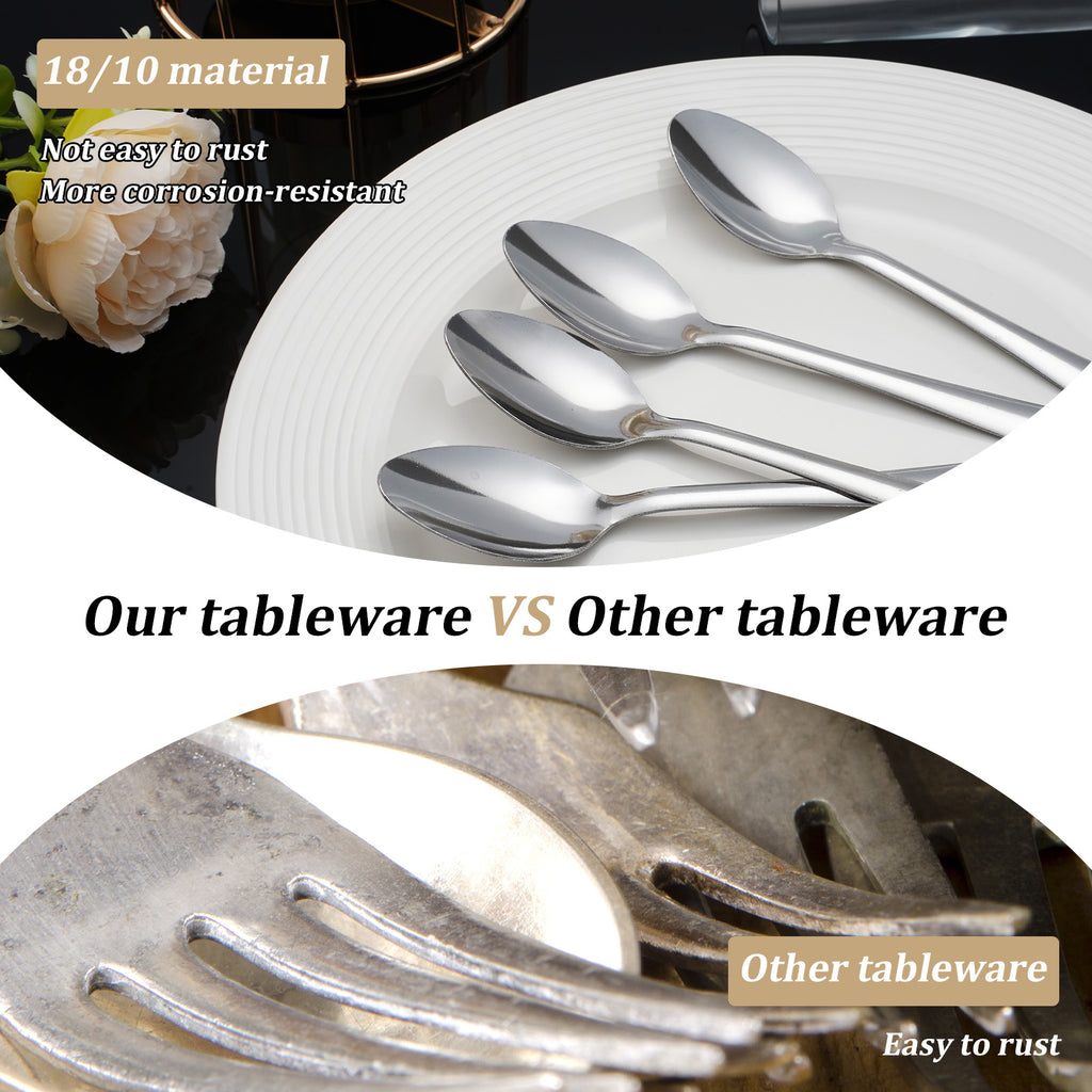 60-Piece Stainless Steel Silverware Set - Polished Dinner Spoons, Tea Spoons & Dinner Forks