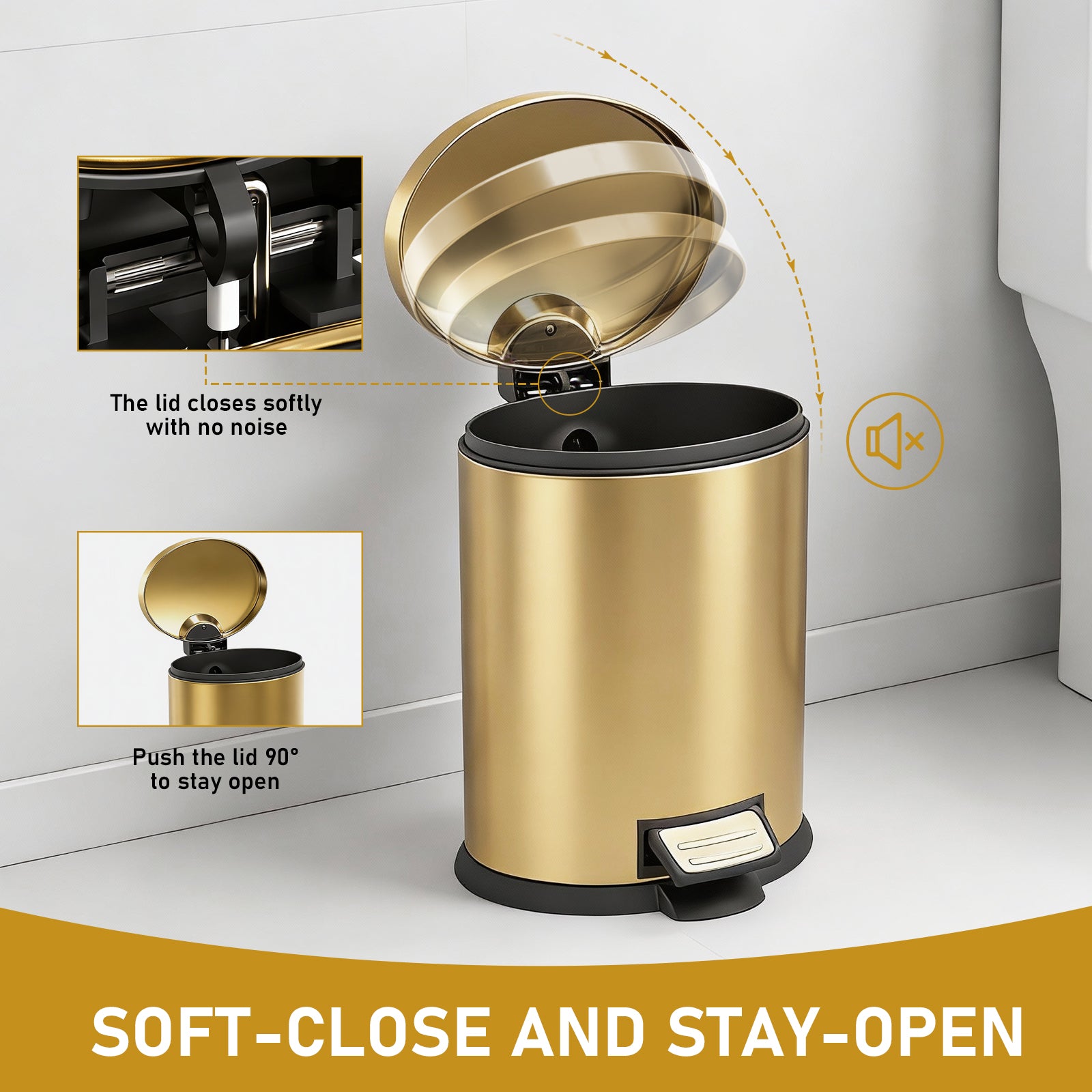2-Piece 5L Stainless Steel Oval Kitchen Trash Can – Silver & Gold