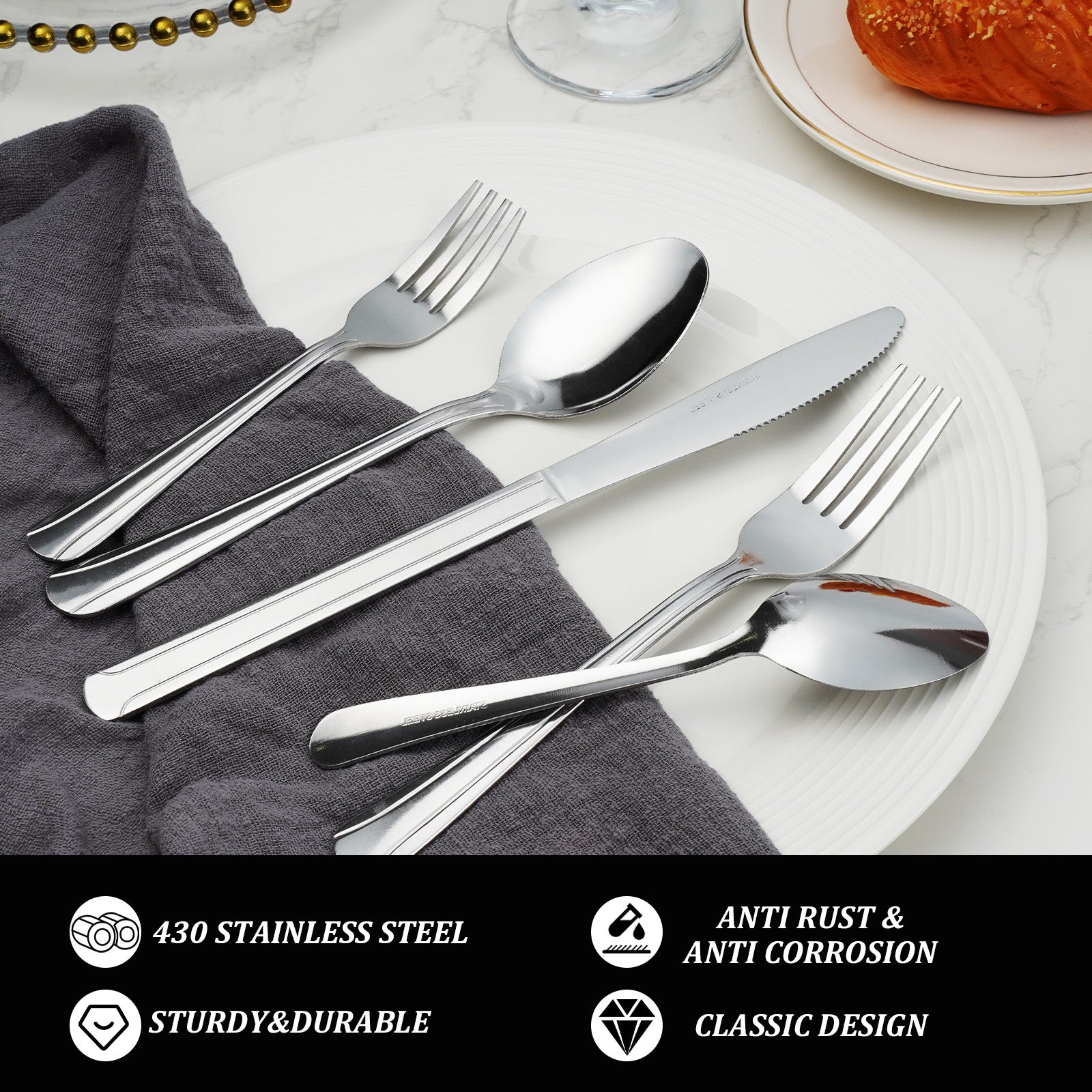 40/60-Piece Stainless Steel Cutlery Set – Complete Tableware for 8/12People