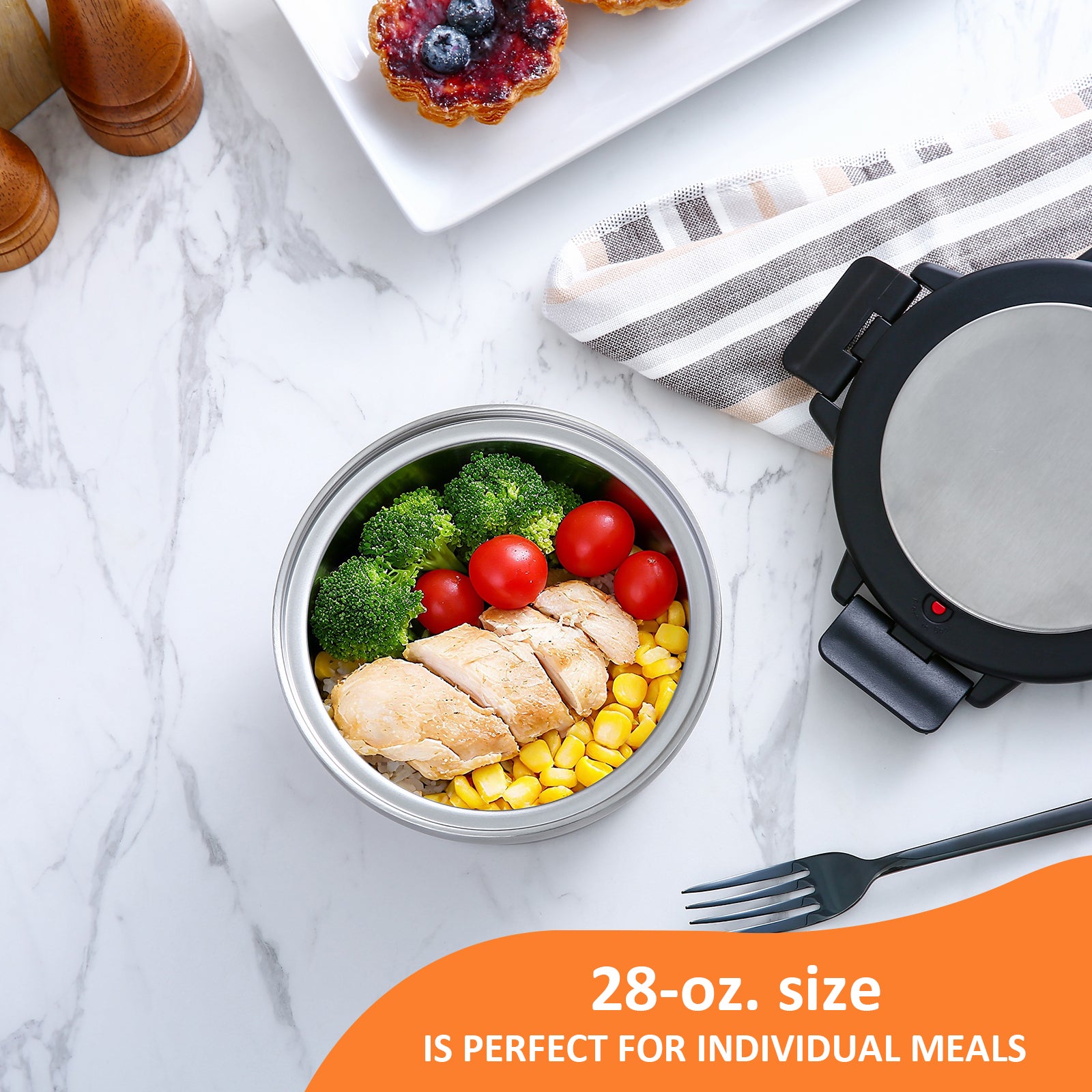 KOOMADE 28oz Vacuum Insulated Stainless Steel Food Container – Leakproof Round Lunch Box