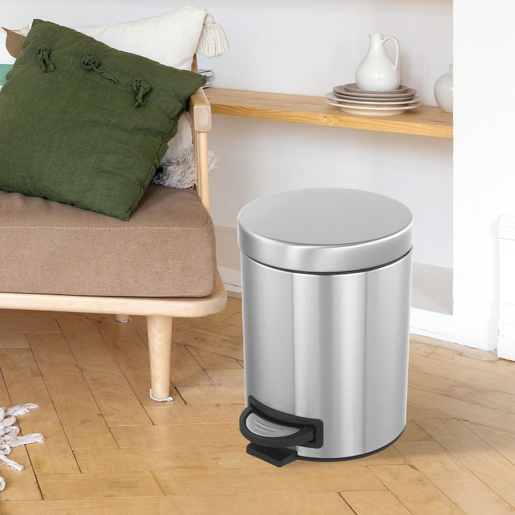 2Pack- 5L/ 1.3 Gallon Premium Stainless Steel Trash Can, Small Round Garbage Can