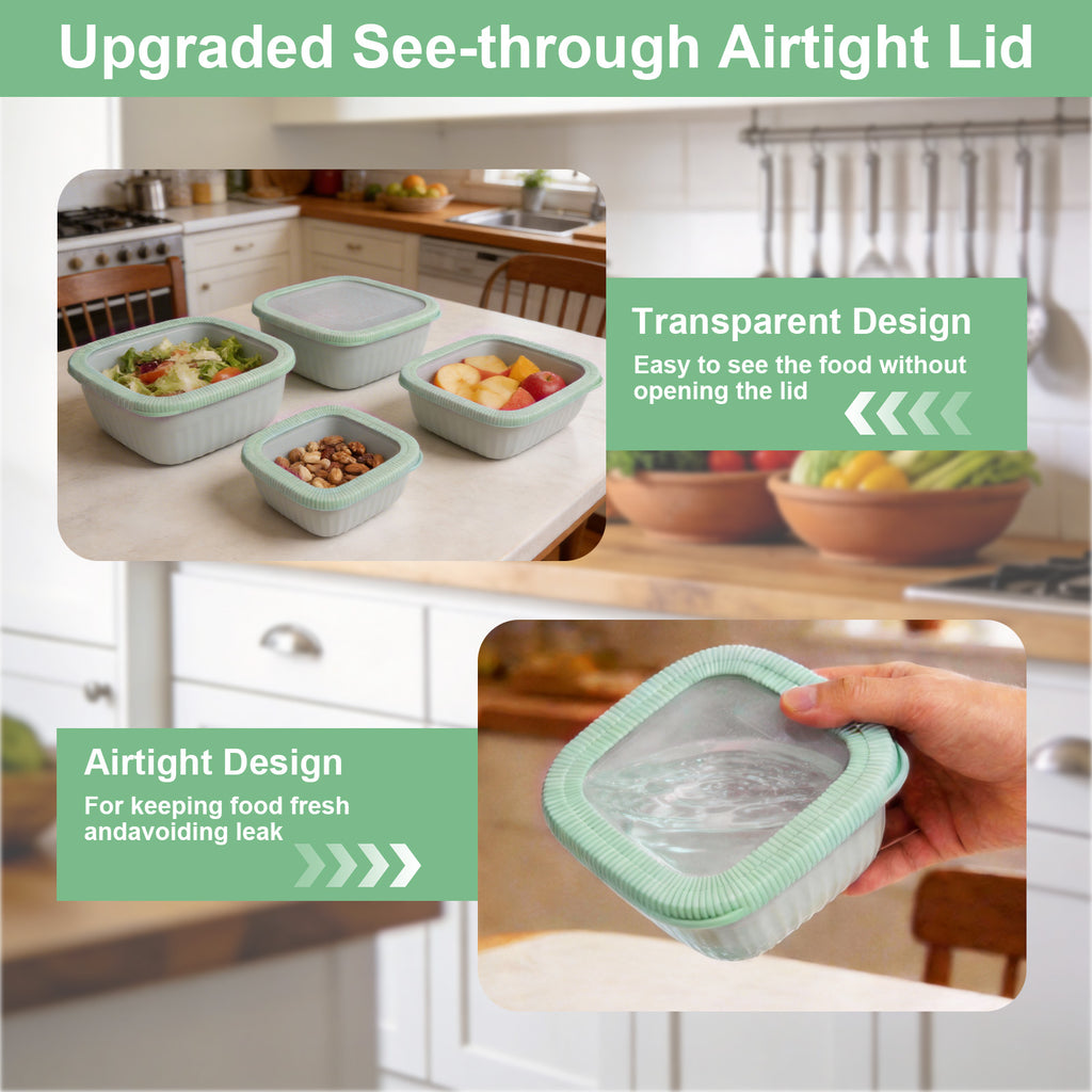 4-Piece Airtight Food Storage Containers - BPA-Free, Leak-Proof Short Square Boxes for Meal Prep