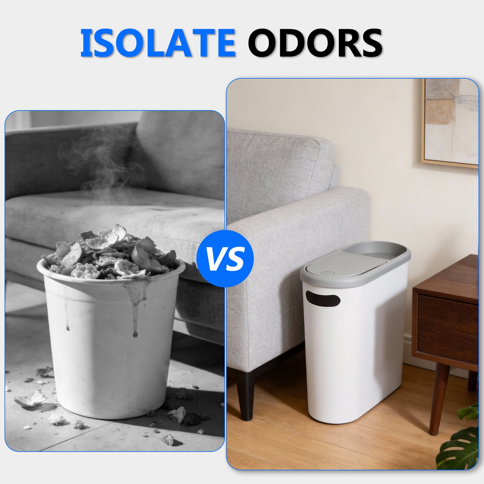 2-Pack 10L Slim Trash Can with Press Lid - Odor Control, Waterproof for Bathroom & Kitchen
