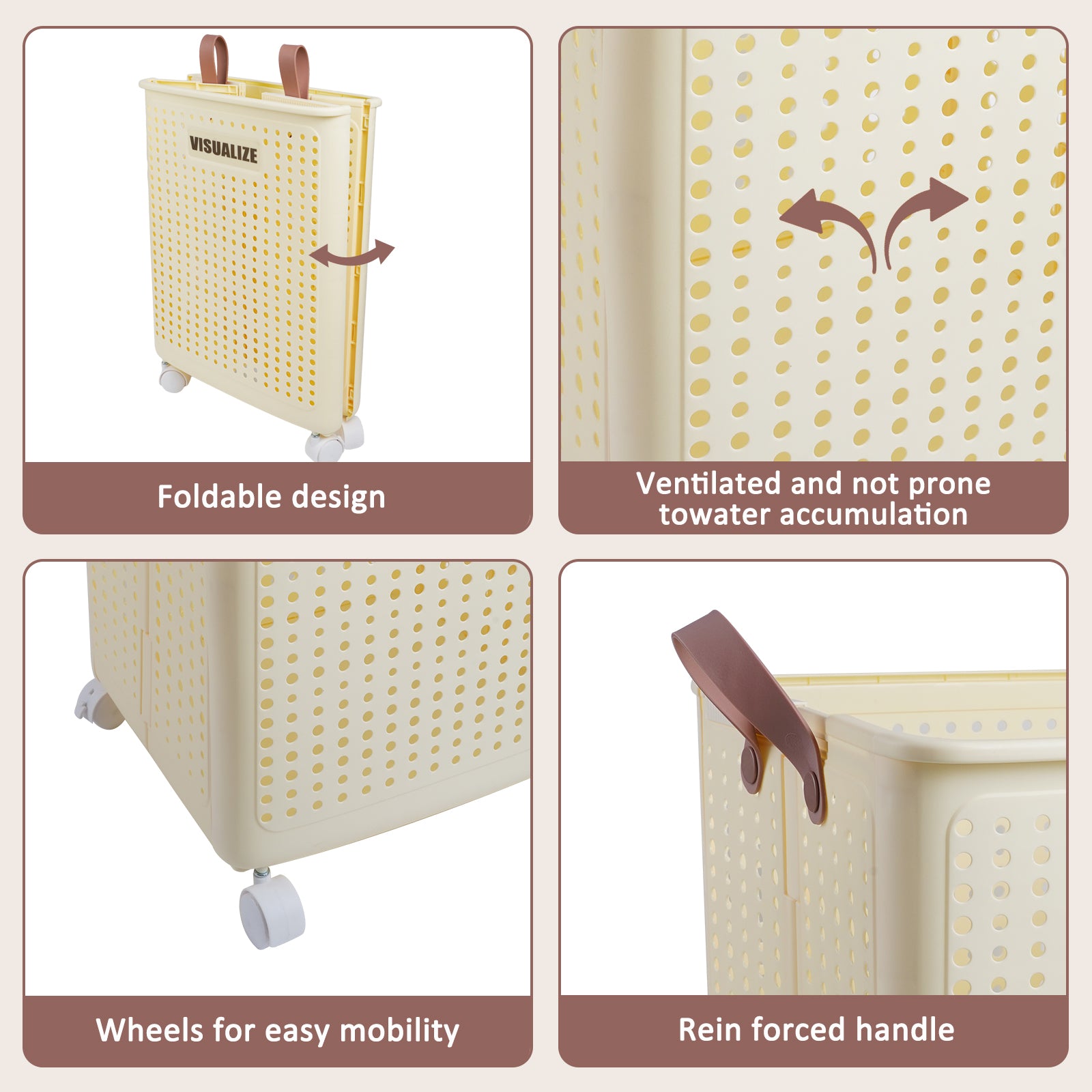 Foldable 67L Laundry Storage Basket - Wheeled, Breathable & Easy to Clean